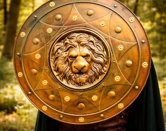 Medieval Lion Shield Wall Art - Vintage Lion Emblem Shield - Renaissance Inspired Armor Art, Round Shield.