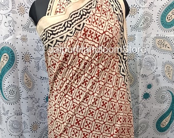 Indian Block Print Sarong : Organic Cotton Wrap Bikini Cover - Up Summer Dress Boho Scarf