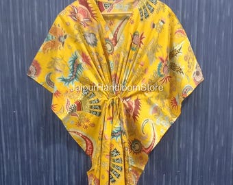 100% Cotton Floral Print Kaftan Dress – Boho Chic Beach Cover-Up