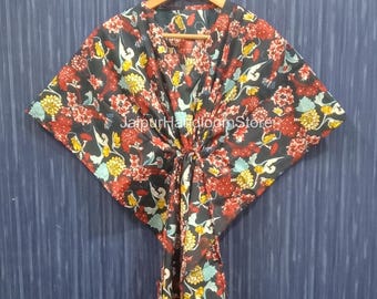 Boho Cotton Block Print Kaftan ! Lounge Resort Wear Indian Caftan, Handmade Floral Maternity Dress