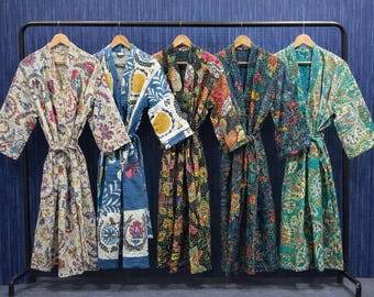 Handmade Vintage Kantha Kimono Robe: Reversible Cotton Sari, Boho Loungewear