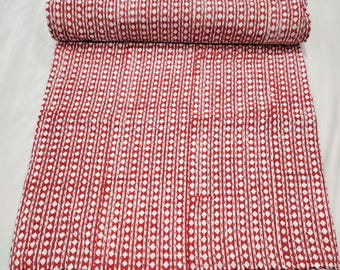 Red Kantha Quilt – Handmade Indian Cotton Bedspread – Block Print Geometric Throw Blanket – Boho Bedding