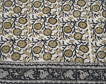 Hand Block Printed Kantha Quilt, Jaipuri Queen Cotton Bedspread, Indian Floral Bedding Throw