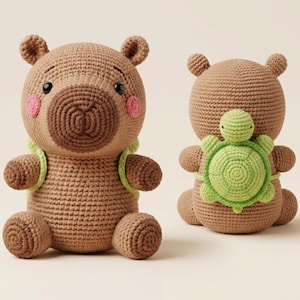 Häkelanleitung für ein Wasserschwein mit Schildkrötenrucksack (PDF), Amigurumi-Plüschtier, Video-Tutorial, Sofort-Download