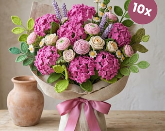 10 in 1 Crochet Flower Bouquet Pattern Bundle PDF, Floral Lily Rose Tulip Daisy Peony Lily Bride Bundle Valentine Mom Spring Amigurumi
