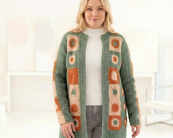 Long Coat Crochet Cardigan Pattern, Granny Squares, Oversized Chunky Sweater (PDF Download)