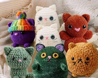 Chonky Cat Crochet Pattern Bundle PDF, 6-in-1 Fat Kitty & Dumpling Cat Pack, No-Sew Loaf Cat, Mini and Large Plushies