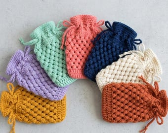 Textured Drawstring Pouch Crochet Pattern PDF, Mini Coin Purse, Easy Beginner, Instant Download