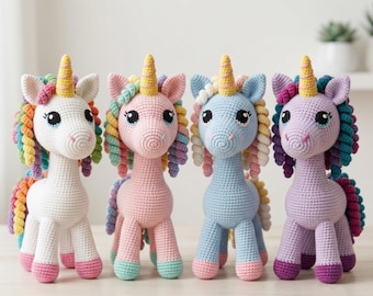 Rainbow Unicorn Crochet Pattern PDF, Low Sew Amigurumi Plushie, Video Tutorial, Fantasy Stuffed Animal