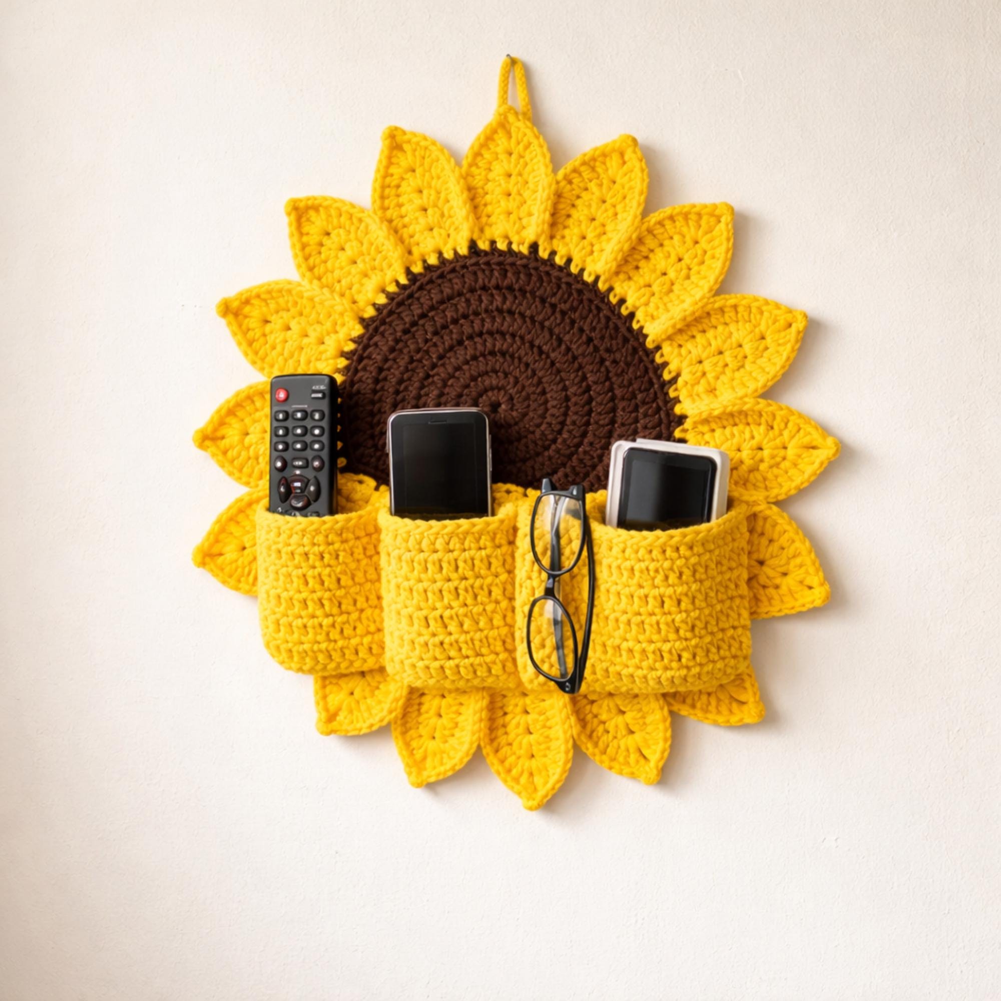 28 Large Sunflower Crochet Patterns: Brighten Your Home with DIY Decor 9 Crochet Sunflower Wall Hanging Organizer
