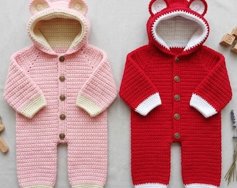 Baby Bear Hooded Romper Crochet Pattern PDF with Video Tutorial, Cozy Baby Jumpsuit, Sizes 0–24 Months