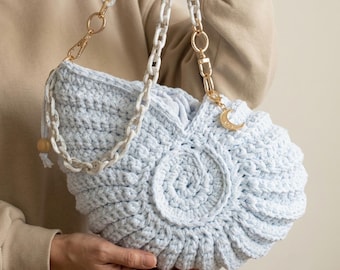 Nautilus Shell Bag Crochet Pattern PDF, Seashell Crochet Purse, Crochet Shoulder Bag, Video Tutorial Included