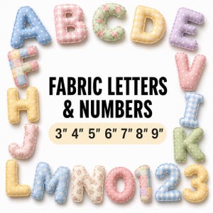 Paquete de patrones de costura de alfabeto de tela: plantillas de letras y números para apliques de 7,6 a 22,9 cm, pancarta con nombre, patrón de guirnalda en PDF.