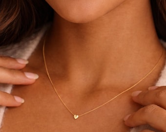 3D Heart Charm Necklace, Minimalist Heart Pendant, Custom Initial Necklace, Personalized Jewelry Gift for Her