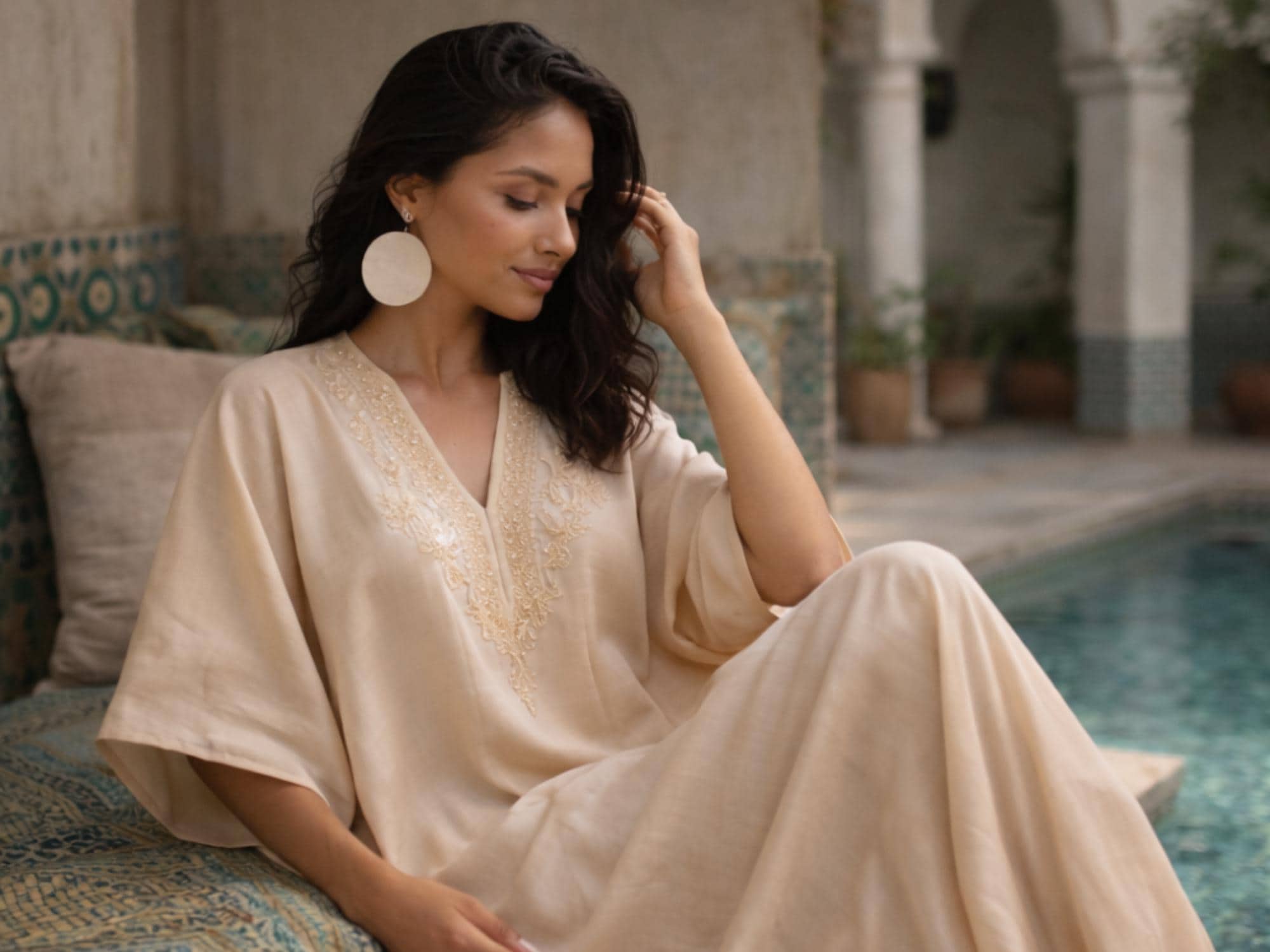 white christmas dresses Eid Sequins Embroidery Doris Caftan Kaftan Dress #25S68 – Urgarment main image 1