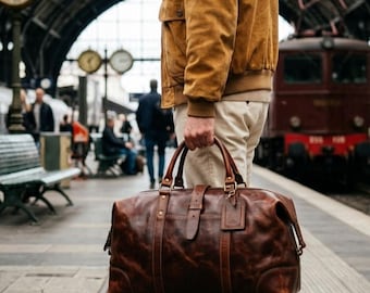 Brown Leather Duffel Bag, Premium Travel Weekender Bag, Handmade Vintage Style Duffel Bag For Men and Women