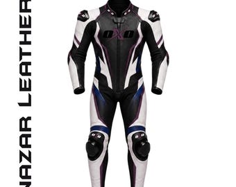 Motorpak van leer voor heren, CE-gecertificeerde bescherming, veiligheidspak voor motorrijders, racepak van rundleer, beschermend motorpak op maat.