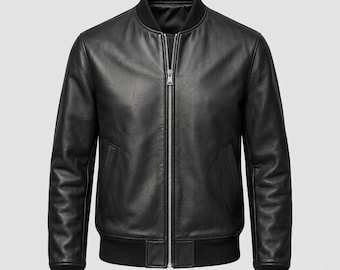 Zwarte leren jas van volnerfleer voor hem — bomberjack, race-motorstijl, perfect cadeau voor motorrijders, handgemaakte jas van echt leer, Wi