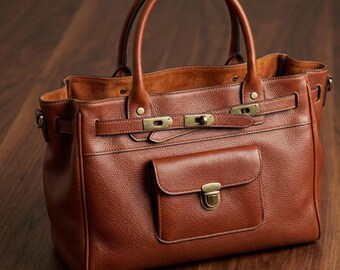 Luxe Italiaanse leren handtas, luxe bruine leren schoudertas voor dames, minimalistische leren werktas voor dagelijks gebruik.