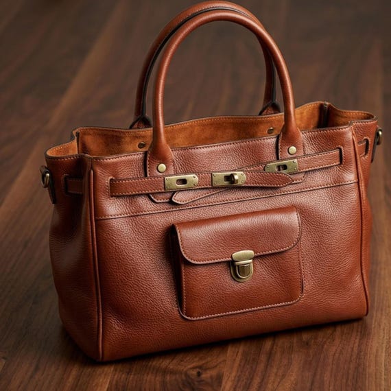Premium Italian Leather Tote Bag, Premium Brown Leather Shoulder Bag for Women, Minimalist Everyday Leather Work Bag.