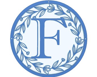 Wreath Monogram Metal Sign - durable steel, front porch, bungalow, cottage