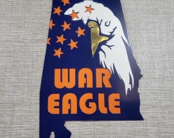 Alabama  Eagle - wall art hanging navy blue, white, orange, & bronze metal sign decor electrostatic powder coat front porch man cave