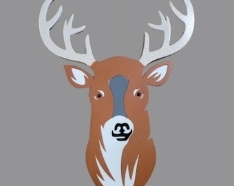 Steel White-Tailed Deer Head Mount, Hunting Camp Decor