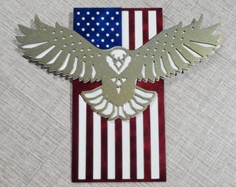 American Flag with Eagle, metal art, patriotic art, red white and blue