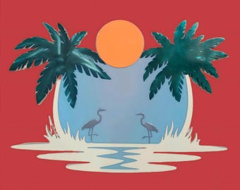 South Alabama Sunset: beach house, coastal decor, blue heron