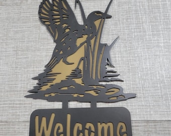 Duck Landing on Pond, Welcome - Close Out Special, metal sign
