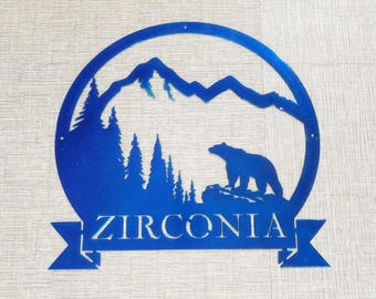 Steel Mountain Scene Metal Sign – Bear, Trees, Mountains Wall Art