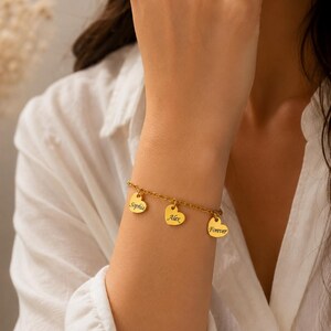 Personalized Heart Bracelet for Women, Custom Name Charm Gift