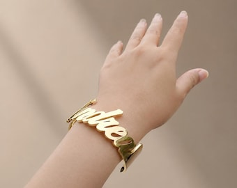 Personalisiertes Namensarmband | Personalisierte klobige Armreif | Verstellbar Edelstahl | Gold Silber Rose Gold | Schmuck Geschenk für Sie Him