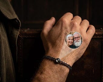 Personalisiertes Fotoprojektionsarmband, Bild im Armband, Vatertagsgeschenk für Papa, individuelles Fotoarmband für Männer, Erinnerungsgeschenk