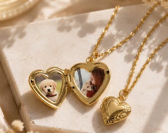 Personalisierte Foto-Medaillon-Halskette, graviertes Herzmedaillon mit Foto, platinbeschichteter Erinnerungsschmuck, Geschenk zum Hochzeitstag für Sie