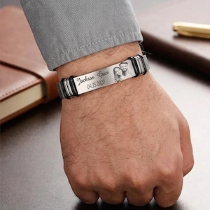 Father’s Day Personalized Engraved Bracelet for Dad – Custom Photo Stainless Steel Gift, Picture Bracelet Gift for Him