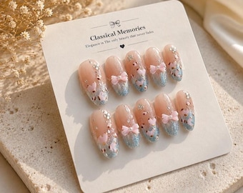 Almond Press On Nails Blue Cat Eye | Handmade Rhinestone Nail Set | Short Nude Custom Size Reusable Manicure | Bridesmaid Gift