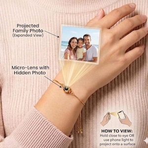 Fotoprojektionsarmband anpassat – Personlig bild inuti smycken, glittrande kedjearmband, unik present till mamma eller flickvän