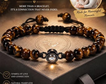 Personalisierte Foto Perlen Armband | Kundenspezifisches Tigerauge-Projektionsarmband | Verstecktes Bild Armband | Paare Geschenk