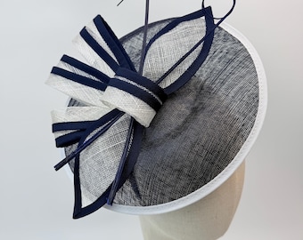 New Navy Fascinator Round Headband with Feathers Royal Ascot Kentucky Derby Weddings Hat