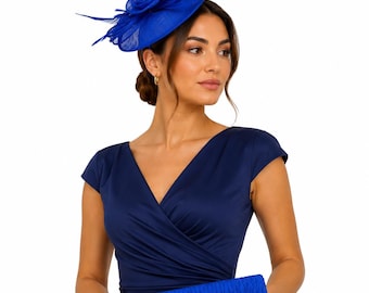 Royal Blue Fascinator Hat and Clutch Bag Set for Weddings Races Royal Ascot Kentucky Derby Hat