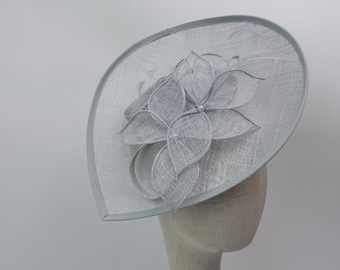 Light Grey Fascinator Hat Headband with Feathers Royal Ascot Kentucky Derby Weddings Hatinator