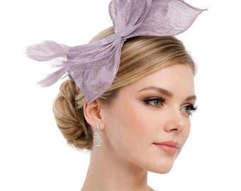 New Lilac Fascinator Bow Headband with Feathers Royal Ascot Kentucky Derby Weddings Hat