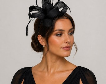 New black flower fascinator headband with feathers royal ascot kentucky derby weddings hat