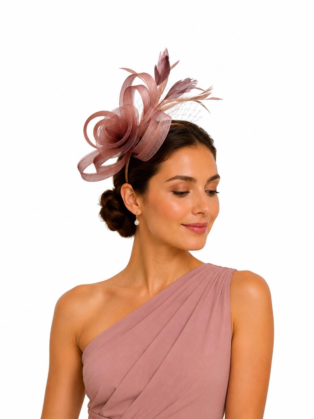 Rust Brown Fascinator Headband with Feathers Royal Ascot Kentucky Derby…