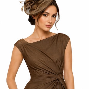 Dark Brown Fascinator Headband with Feathers Royal Ascot Kentucky Derby Weddings Round Hat