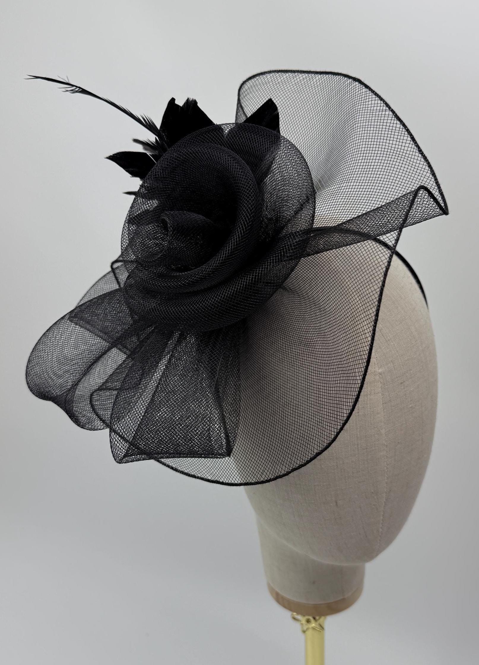 New Black fascinator headband with feathers royal ascot