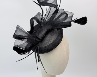 New Black Feather Fascinator Headband Royal Ascot Kentucky Derby Weddings Round Hat