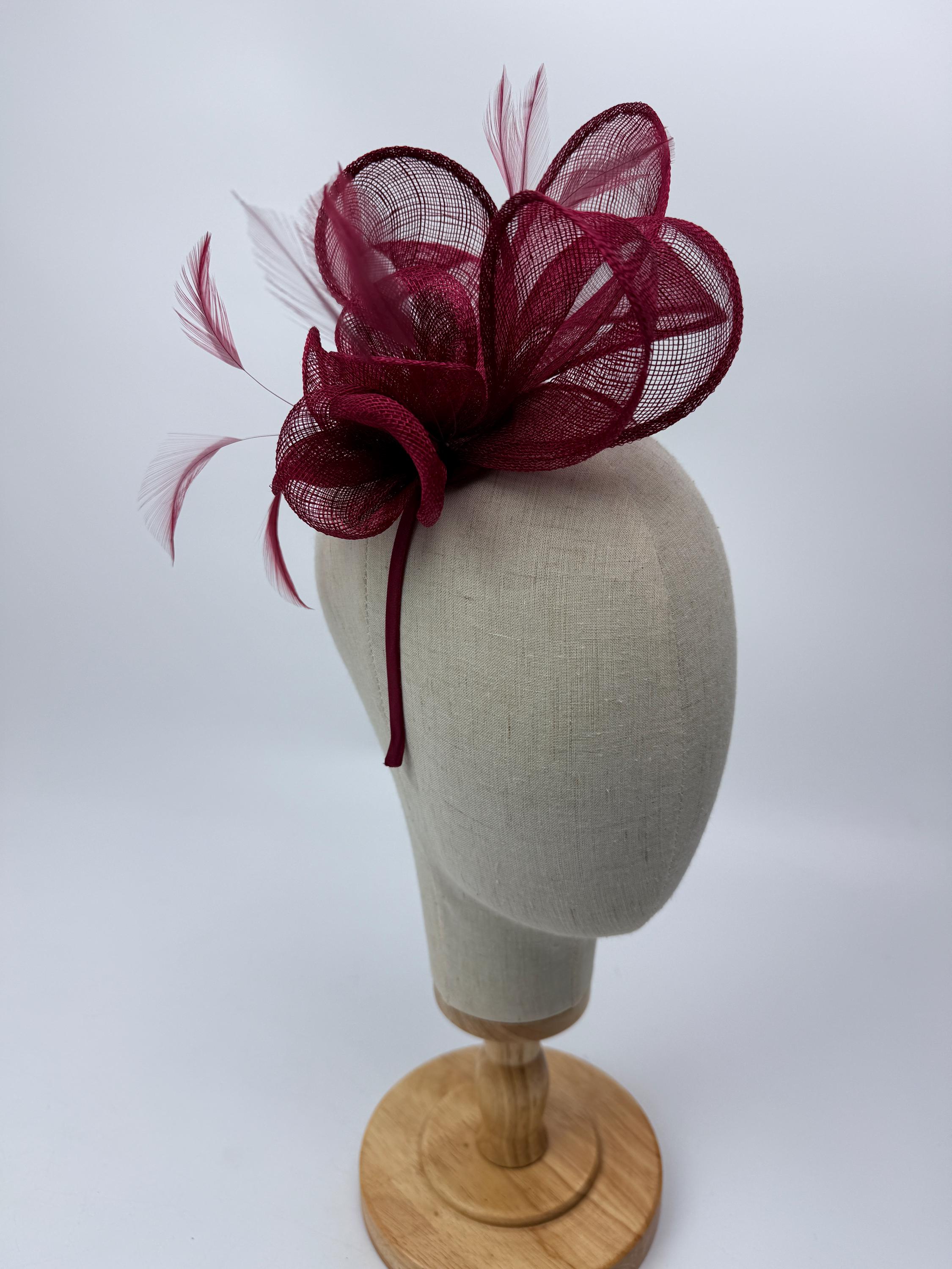 what colour fascinator with burgundy dress burgundy velvet teardrop fascinator hat winter weddings flower and silk  abaca loops  Georgina Blyth Millinery