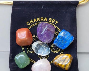 Natural 7 Chakra Tumble Stone Set with Velvet Pouch,Healing,Chakra Balancing & Energy Cleansing